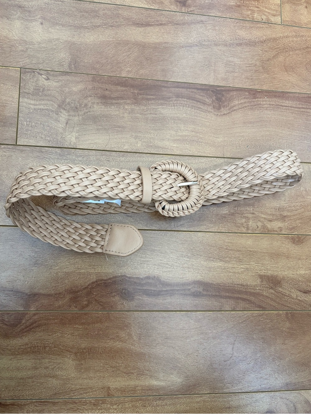Woven Braided Round-Buckle Belt in Beige - Women